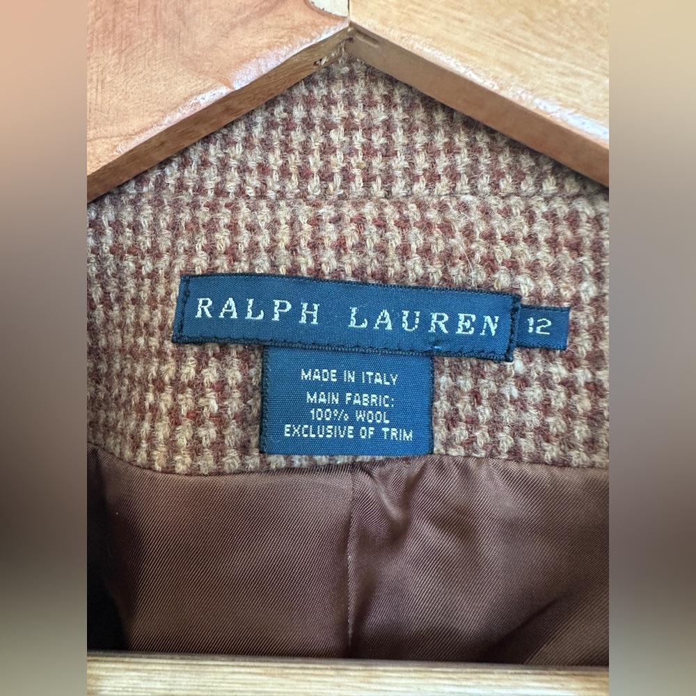 Vintage Ralph Lauren houndstooth riding blazer pure Woolmark Plaid Trim Italy 12 - Picture 5 of 17